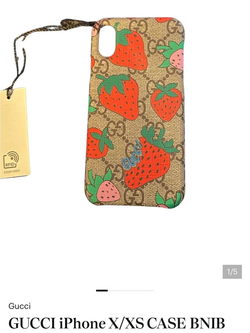 Gucci Strawberry Print iPhone Case - Brown, Red, Green, Pink